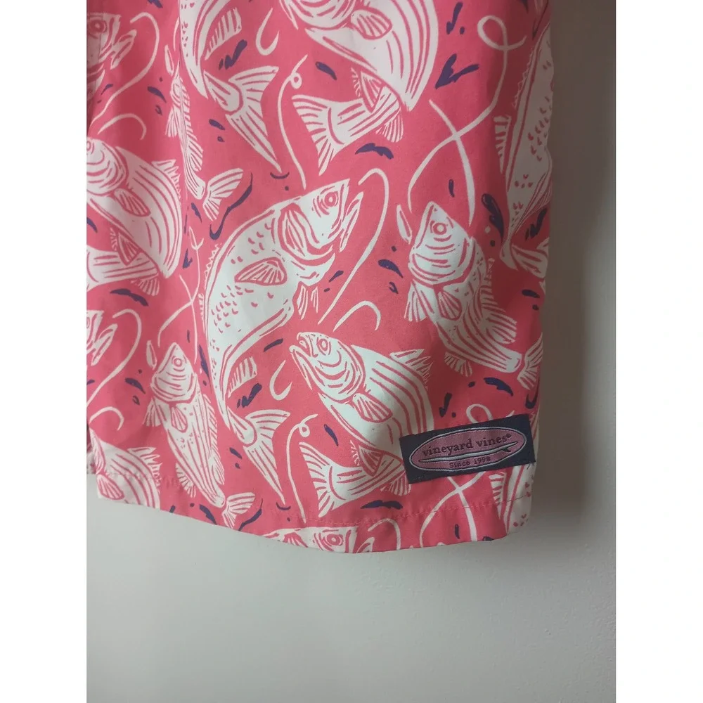 Vineyard Vines Mens Pink White Fish Print Swim Trunks Board Shorts Mesh Lined‎ M